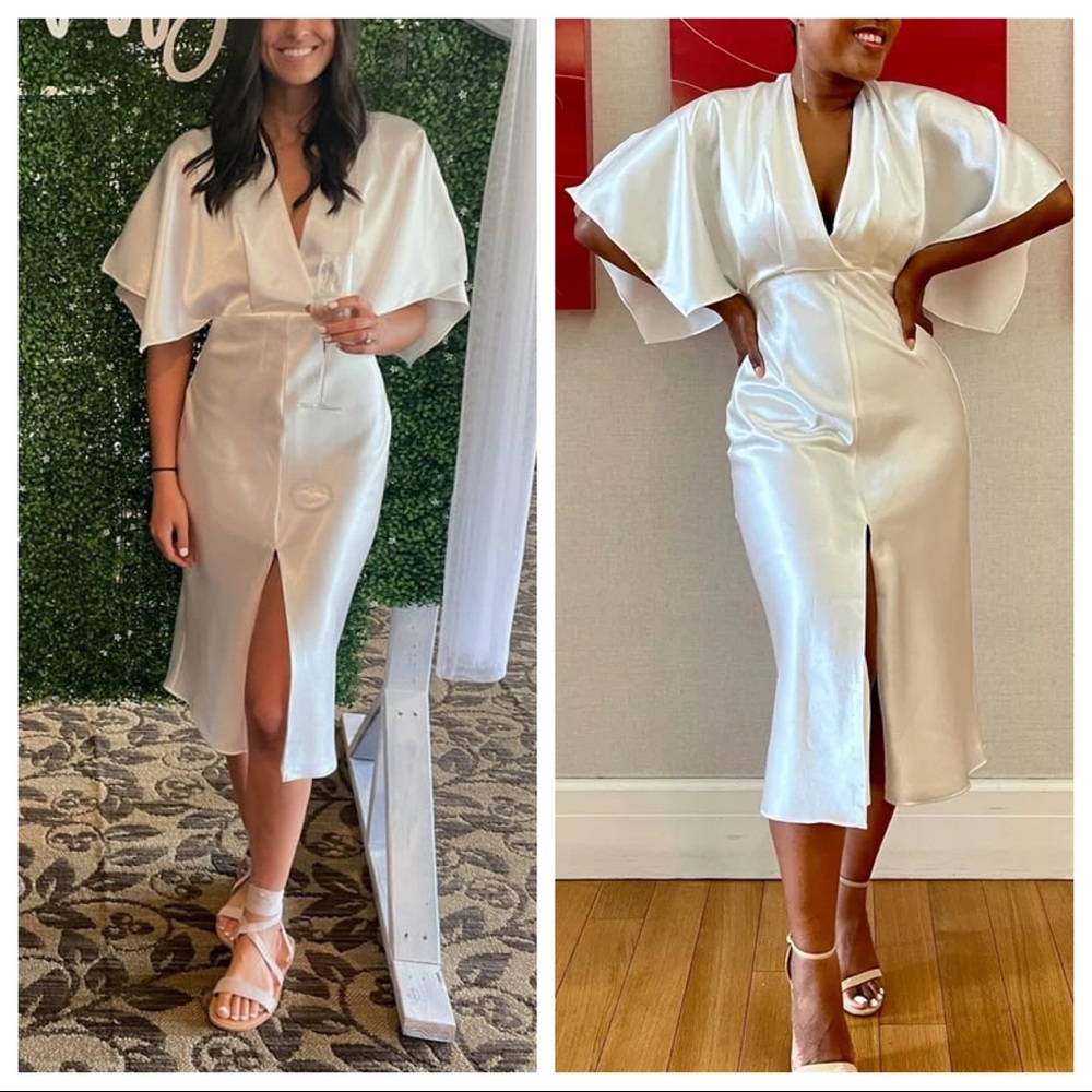 Lulus Talk to My Heart White Satin Tie-Back Midi Dress